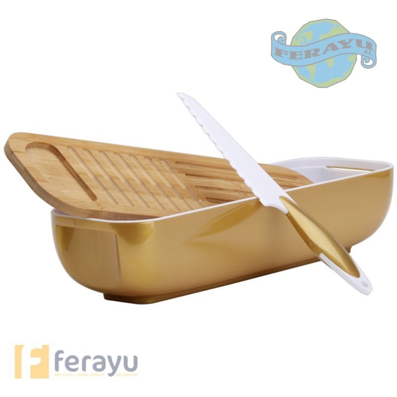 CAJA PAN MADERA C/TABLA+CUCHI. 40X12 CM - CARROS Y ORDENACION